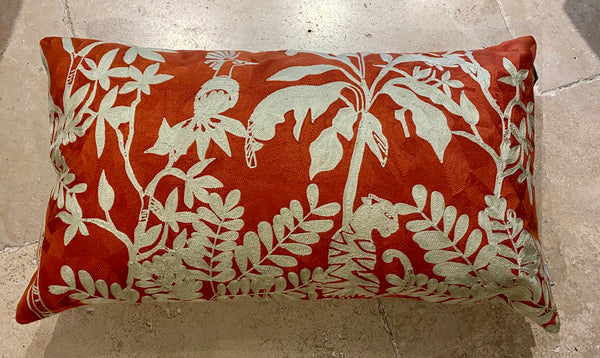 Coussins brodés corail/ficelle