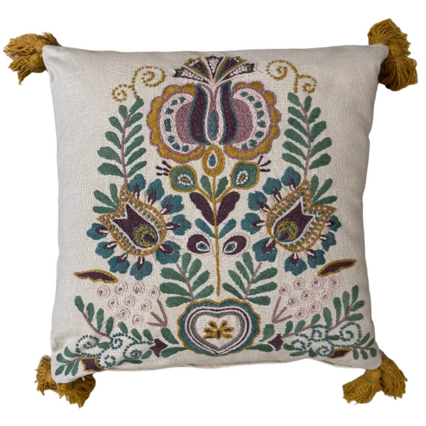 Coussins brodés feuilles